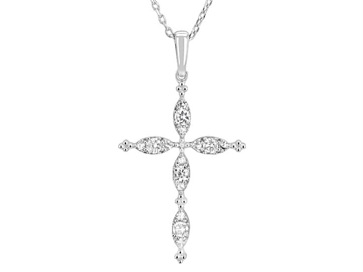 White Lab-Grown Diamond G-H VS Rhodium Over Sterling Silver Cross Pendant With Chain 0.35ctw