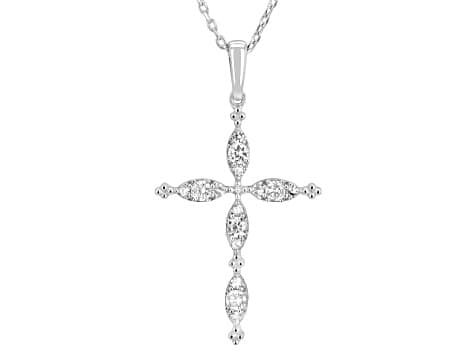 White Lab-Grown Diamond G-H VS Rhodium Over Sterling Silver Cross Pendant With Chain 0.35ctw