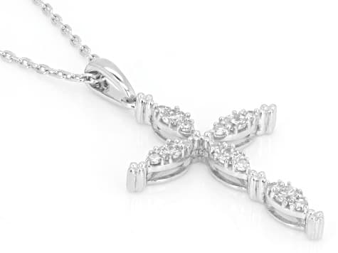 White Lab-Grown Diamond G-H VS Rhodium Over Sterling Silver Cross Pendant With Chain 0.35ctw