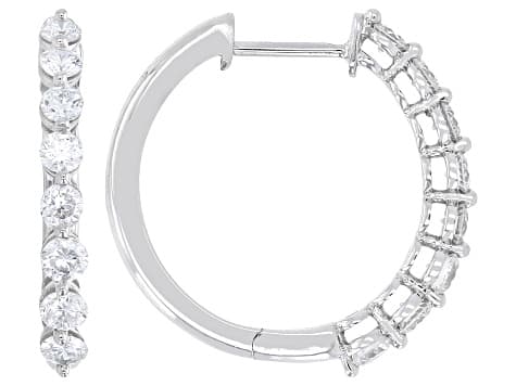 White Lab-Grown Diamond G-H VS Rhodium Over Sterling Silver Hoop Earrings 1.00ctw