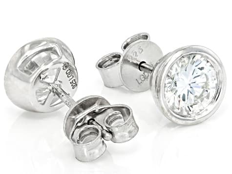 White Lab-Grown Diamond G-H VS Rhodium Over Sterling Silver Solitaire Stud Earrings 1.85ctw