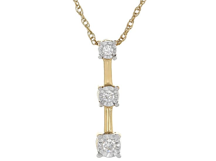 White Lab-Grown Diamond H SI 14K Yellow Gold Over Sterling Silver Trilogy Bar Pendant W/Chain .10ctw
