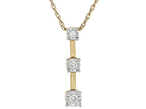 White Lab-Grown Diamond H SI 14K Yellow Gold Over Sterling Silver Trilogy Bar Pendant W/Chain .10ctw