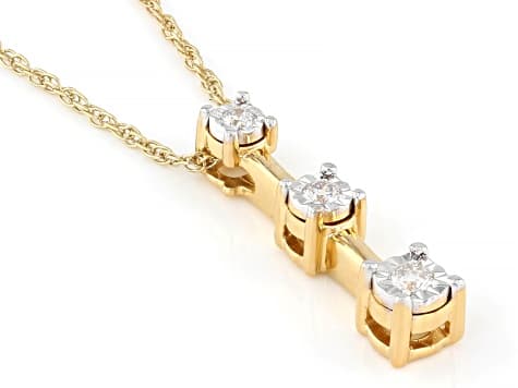 White Lab-Grown Diamond H SI 14K Yellow Gold Over Sterling Silver Trilogy Bar Pendant W/Chain .10ctw