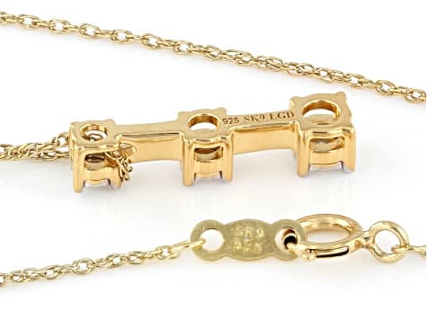 White Lab-Grown Diamond H SI 14K Yellow Gold Over Sterling Silver Trilogy Bar Pendant W/Chain .10ctw