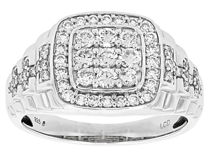 White Lab-Grown Diamond F SI2 Rhodium Over Sterling Silver Mens Ring 1.00ctw