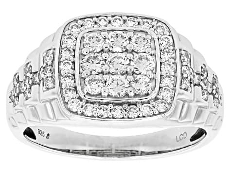 White Lab-Grown Diamond F SI2 Rhodium Over Sterling Silver Mens Ring 1.00ctw