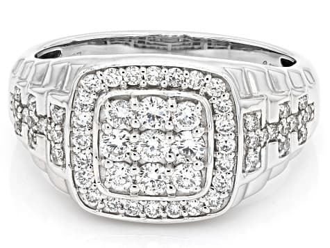 White Lab-Grown Diamond F SI2 Rhodium Over Sterling Silver Mens Ring 1.00ctw