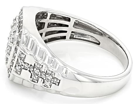White Lab-Grown Diamond F SI2 Rhodium Over Sterling Silver Mens Ring 1.00ctw