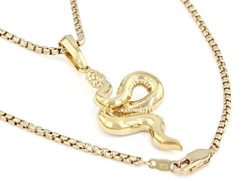 White Lab-Grown Diamond H SI1 24K Yellow Gold Vermeil Silver Snake Pendant With Chain 0.25ctw