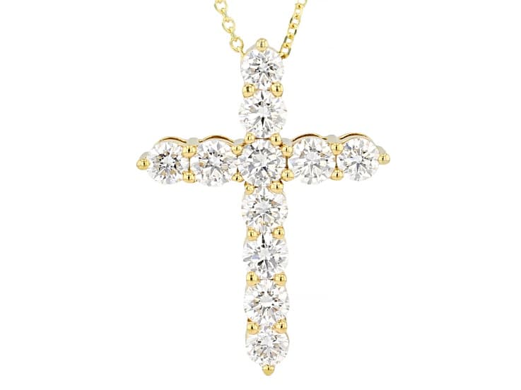 White Lab-Grown Diamond G SI 14K Yellow Gold Over Sterling Silver Cross Pendant With Chain 3.00ctw