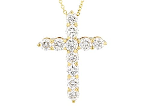 White Lab-Grown Diamond G SI 14K Yellow Gold Over Sterling Silver Cross Pendant With Chain 3.00ctw