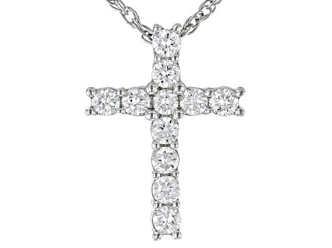 White Lab-Grown Diamond H SI1 Rhodium Over Sterling Silver Cross Pendant With 18" Rope Chain 0.25ctw