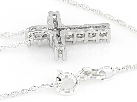 White Lab-Grown Diamond H SI1 Rhodium Over Sterling Silver Cross Pendant With 18" Rope Chain 0.50ctw