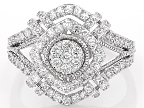 White Lab-Grown Diamond Rhodium Over Sterling Silver Cluster Ring 0.60ctw
