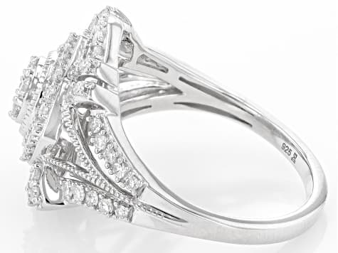 White Lab-Grown Diamond Rhodium Over Sterling Silver Cluster Ring 0.60ctw