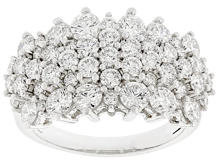 White Lab-Grown Diamond G SI Rhodium Over Sterling Silver Cluster Ring 3.00ctw