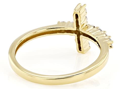White Lab-Grown Diamond H SI 14K Yellow Gold Over Sterling Silver Cross Ring 0.33ctw