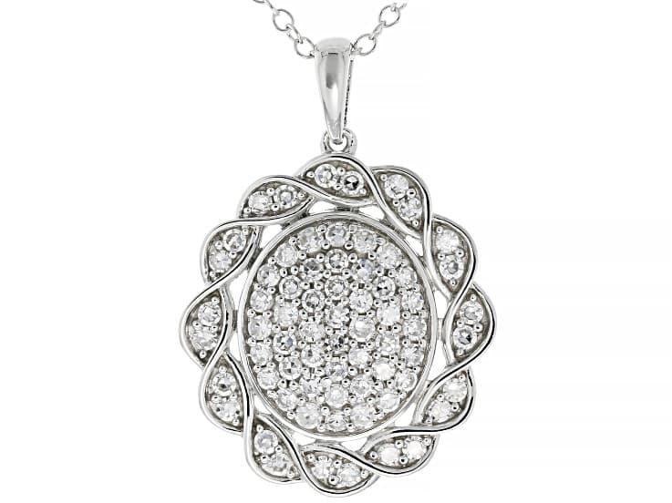 White Lab-Grown Diamond G-H Rhodium Over Sterling Silver Pendant with 19" Chain 1.00ctw