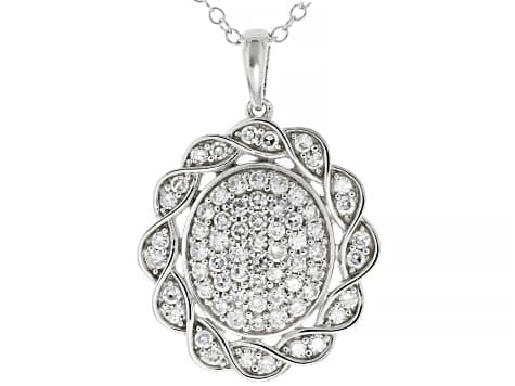 White Lab-Grown Diamond G-H Rhodium Over Sterling Silver Pendant with 19" Chain 1.00ctw