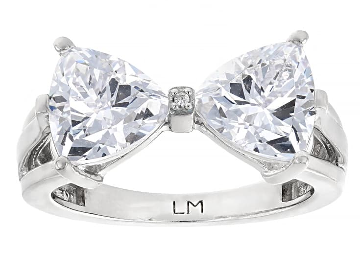 White Cubic Zirconia Platinum Over Sterling Silver Perfect Cut Bow Ring 6.46ctw