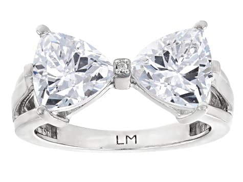 White Cubic Zirconia Platinum Over Sterling Silver Perfect Cut Bow Ring 6.46ctw