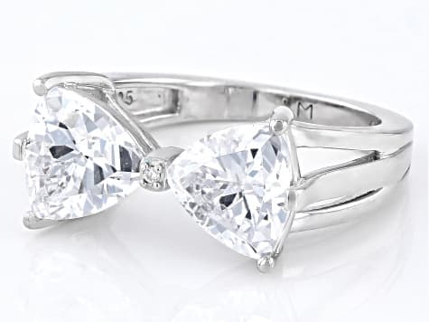 White Cubic Zirconia Platinum Over Sterling Silver Perfect Cut Bow Ring 6.46ctw
