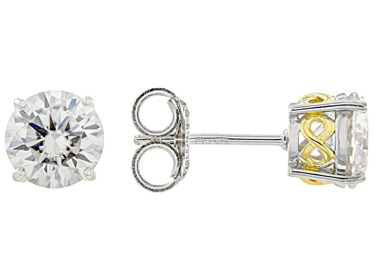 Moissanite Platineve And 14k Yellow Gold Over Silver Stud Earring 2.40ctw DEW