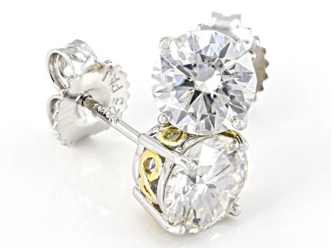 Moissanite Platineve And 14k Yellow Gold Over Silver Stud Earring 2.40ctw DEW