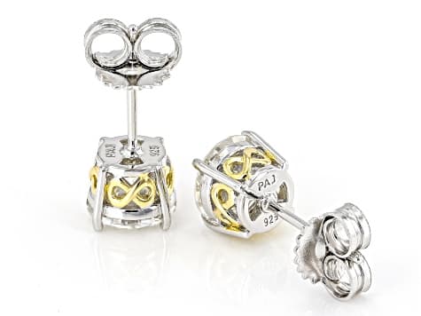 Moissanite Platineve And 14k Yellow Gold Over Silver Stud Earring 2.40ctw DEW