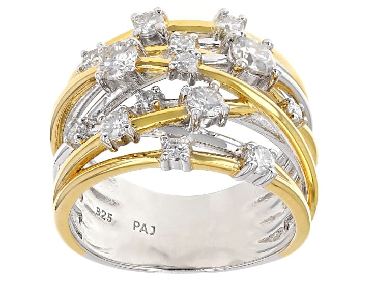 Moissanite Platineve Two Tone Scatter Design Ring .93ctw DEW.