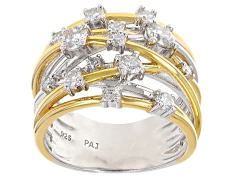 Moissanite Platineve Two Tone Scatter Design Ring .93ctw DEW.