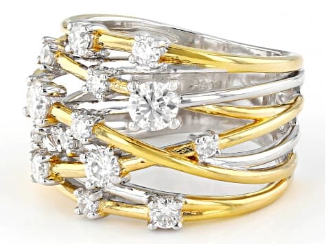 Moissanite Platineve Two Tone Scatter Design Ring .93ctw DEW.