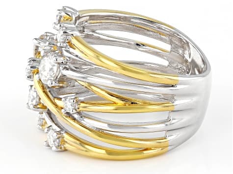 Moissanite Platineve Two Tone Scatter Design Ring .93ctw DEW.