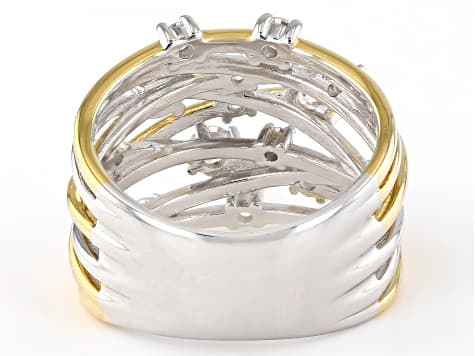 Moissanite Platineve Two Tone Scatter Design Ring .93ctw DEW.