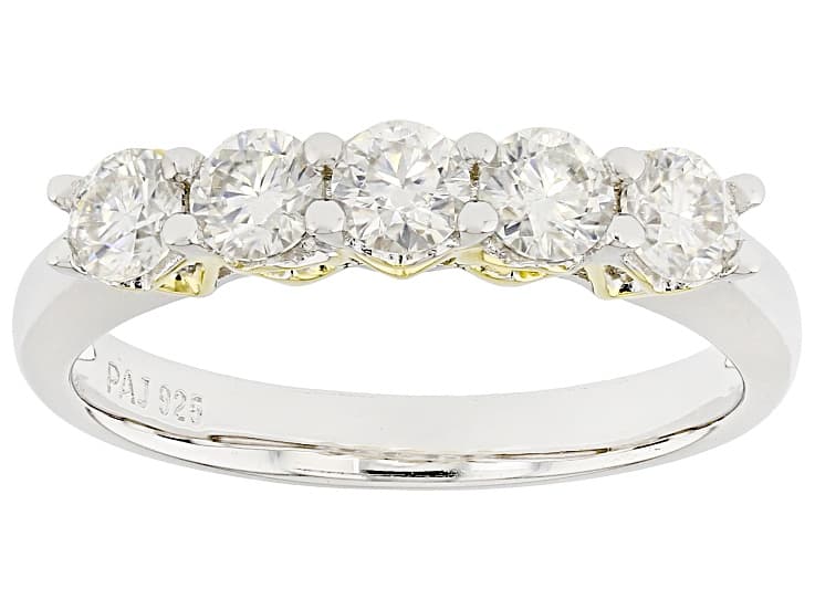 Moissanite Platineve and 14k Yellow Gold Over Silver Two Tone Band Ring .80tw DEW