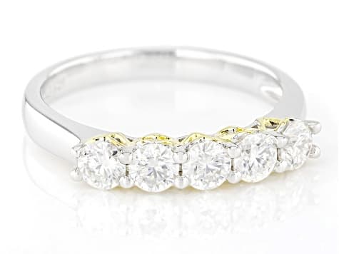 Moissanite Platineve and 14k Yellow Gold Over Silver Two Tone Band Ring .80tw DEW