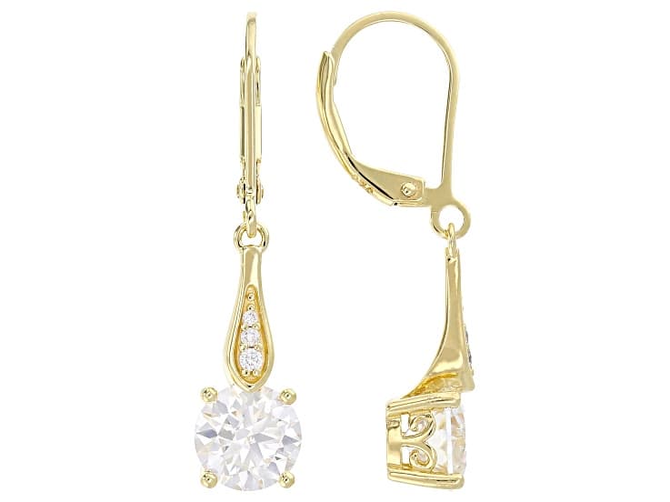 Moissanite 14k Yellow Gold Over Silver Dangle Earrings 2.48ctw DEW.