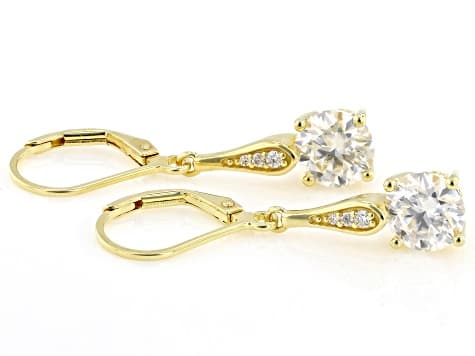 Moissanite 14k Yellow Gold Over Silver Dangle Earrings 2.48ctw DEW.