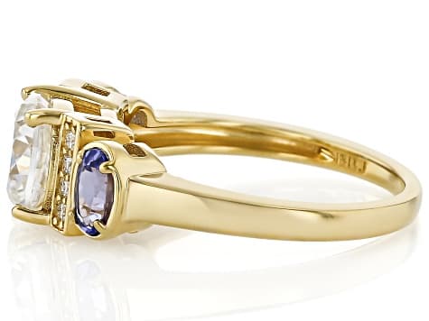 Moissanite And Tanzanite 14k Yellow Gold Over Sterling Silver Ring 1.78ctw DEW