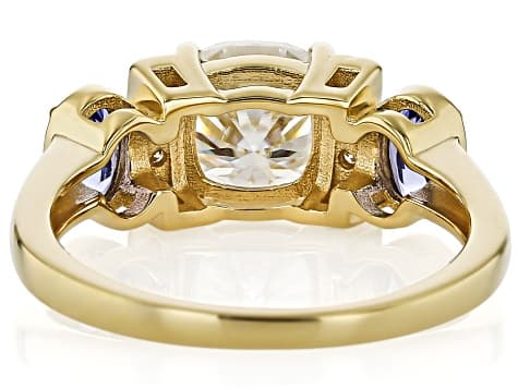 Moissanite And Tanzanite 14k Yellow Gold Over Sterling Silver Ring 1.78ctw DEW
