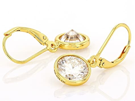 Moissanite 14k Yellow Gold Over Silver Solitaire Earrings 3.80ctw DEW.
