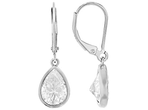 Pear Shape Moissanite Platineve Solitaire Earrings 4.20ctw DEW.