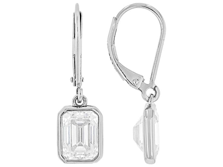 Emerald Cut Moissanite Platineve Solitaire Earrings 3.50ctw DEW.