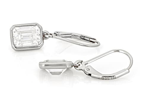 Emerald Cut Moissanite Platineve Solitaire Earrings 3.50ctw DEW.