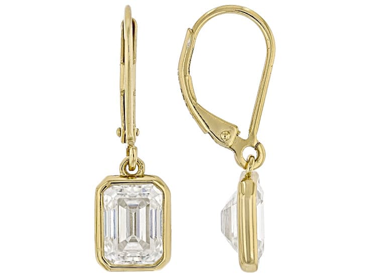 Emerald Cut Moissanite 14k Yellow Gold Over Silver Solitaire Earrings 3.50ctw DEW.