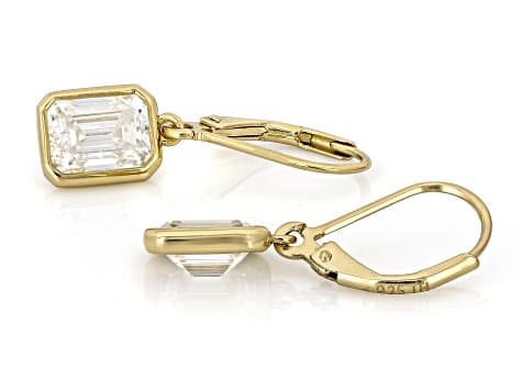 Emerald Cut Moissanite 14k Yellow Gold Over Silver Solitaire Earrings 3.50ctw DEW.