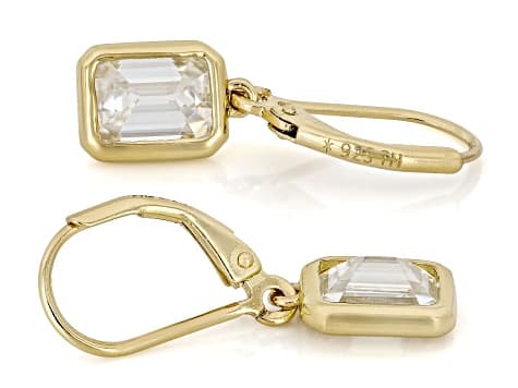 Emerald Cut Moissanite 14k Yellow Gold Over Silver Solitaire Earrings 3.50ctw DEW.