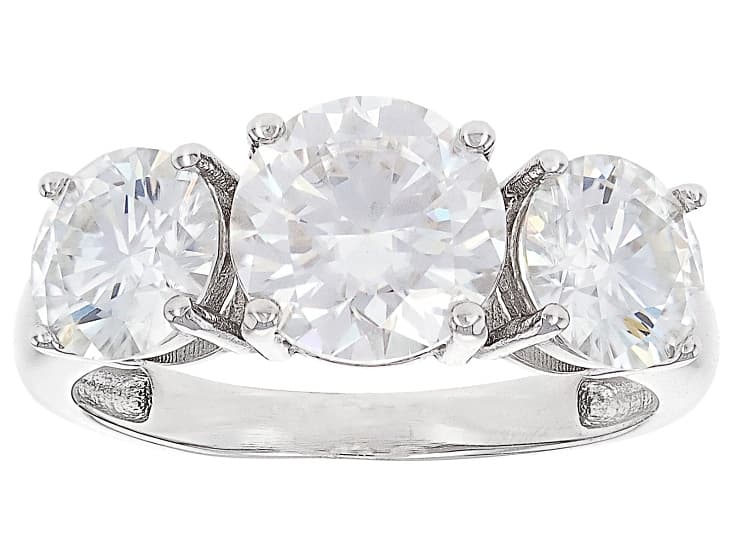 Moissanite Platineve 3 Stone Ring 3.90ctw DEW.