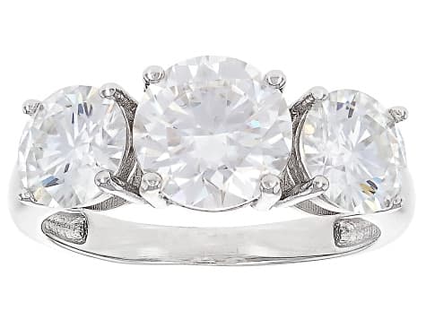 Moissanite Platineve 3 Stone Ring 3.90ctw DEW.